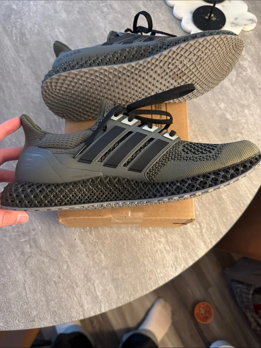 Adidas Ultra 4D Running Shoes Men’s Size 11 in an Olive Green / Black Knit